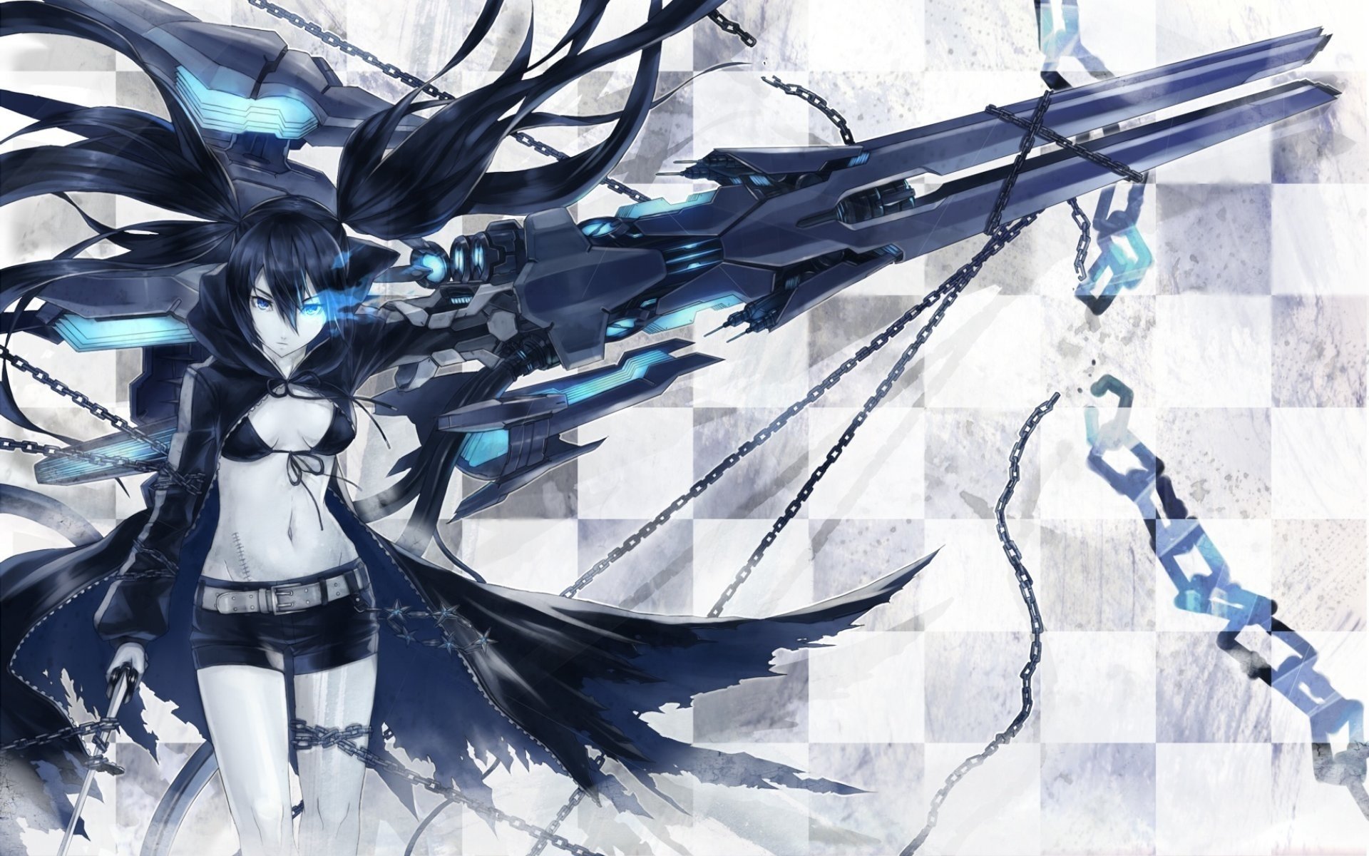 beauty in a cloak insane black rock shooter weapons chain anime black rock shooter