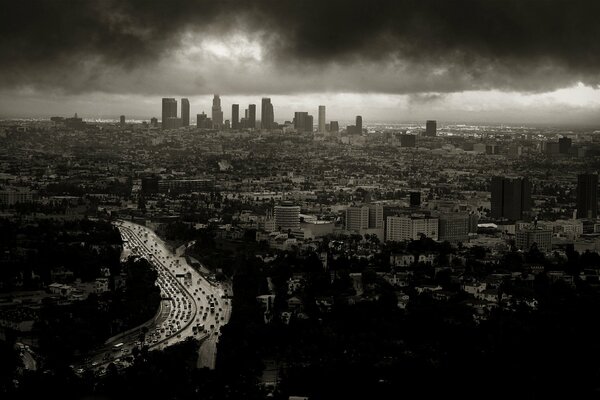 Bird s-eye view of the gloomy city
