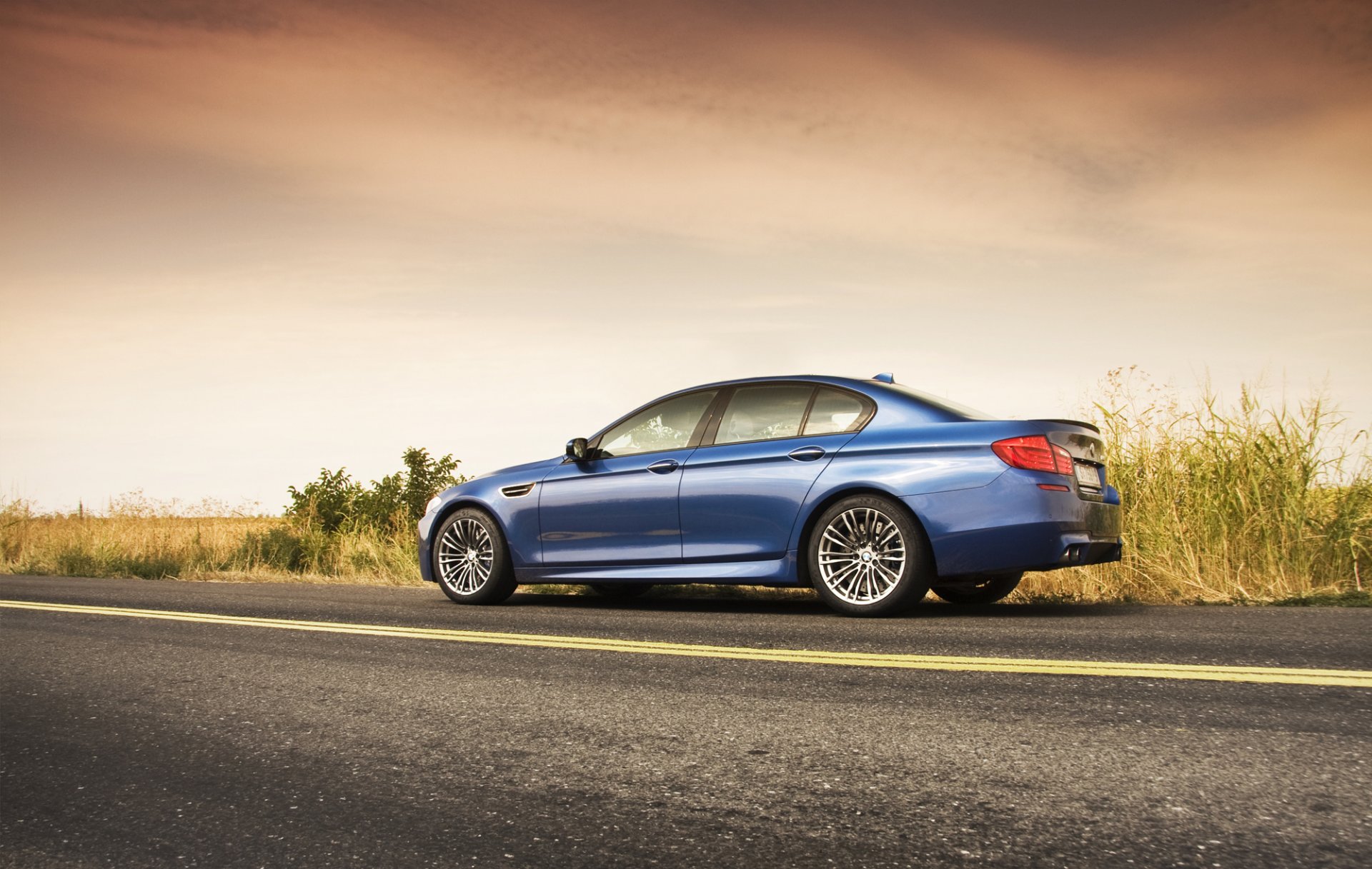 bmw m5 f10 blue bmw road sky clouds blue