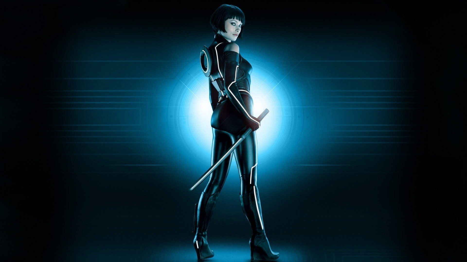 the throne tron: legacy tight suit sword girl light look women