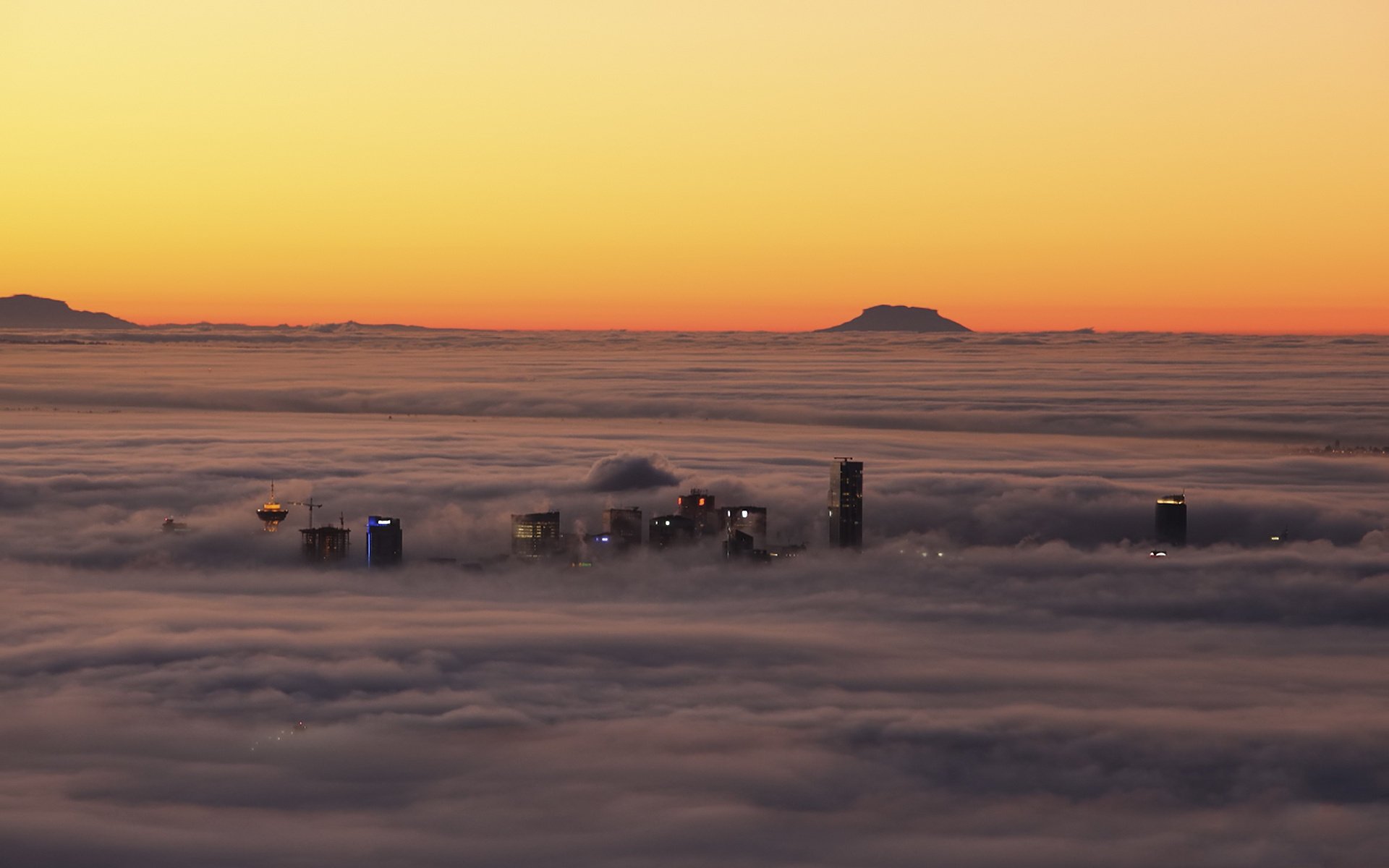 unset houses clouds canada fog vancouver sky horizon sunset skyscrapers light