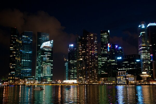 Night city Singapore night and skyscraper