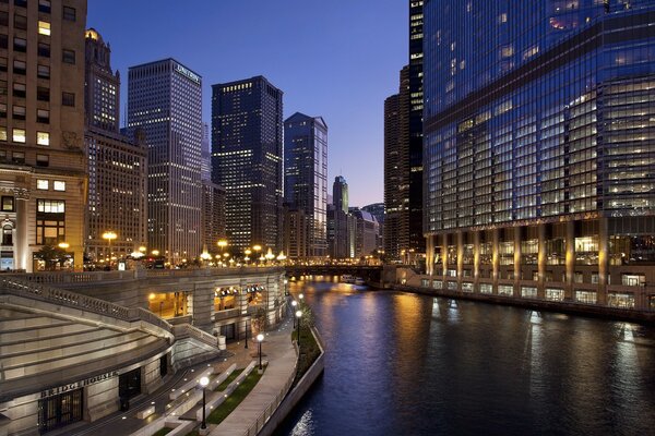 Night city in bright lights