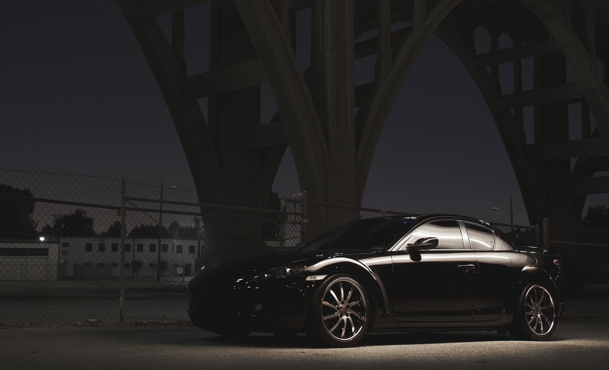 mazda rx-8 rx8 black mazda bridge street night