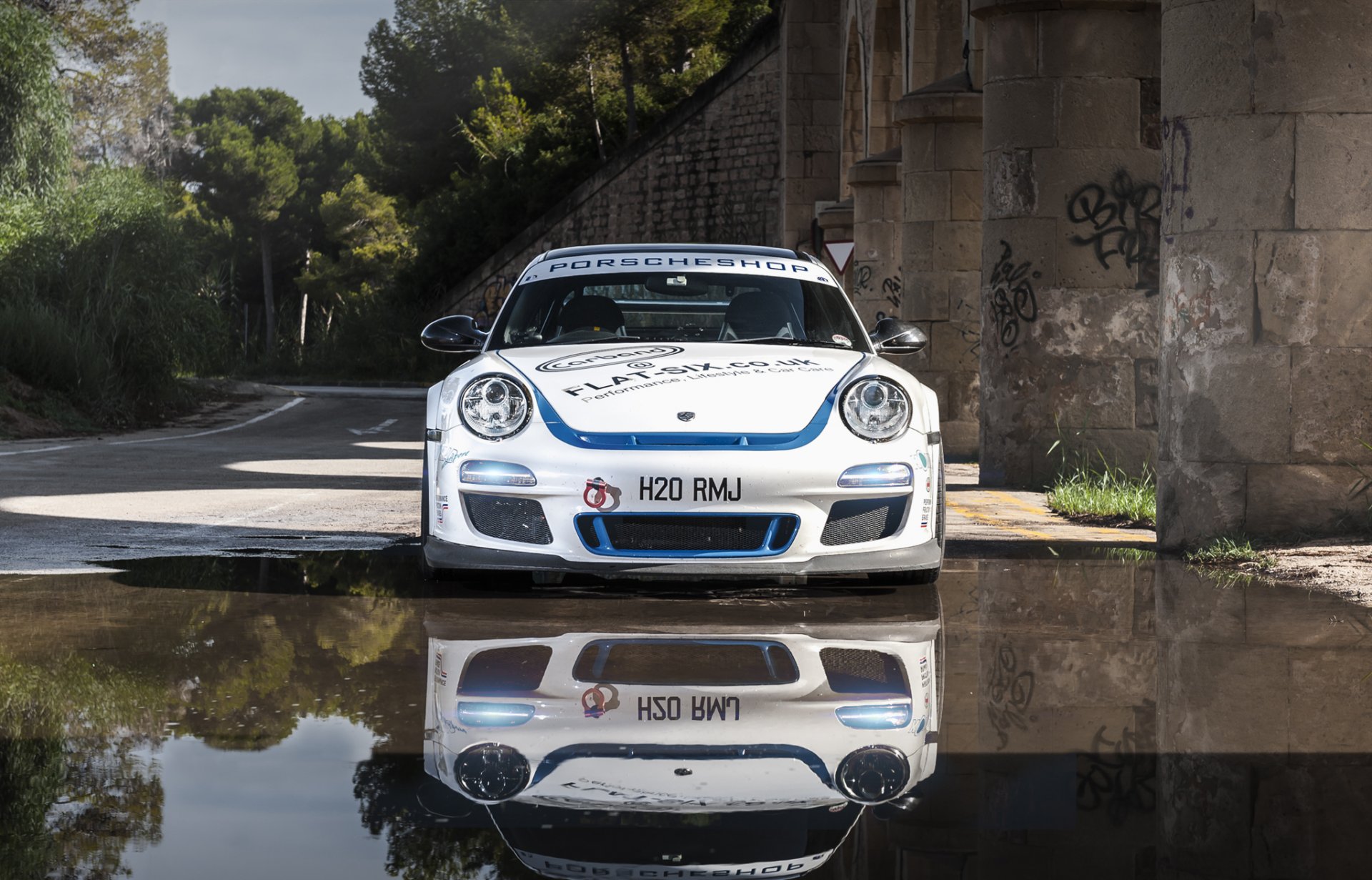 porsche 3.8 carrera s eurocupgt white porsche sports car front reflection