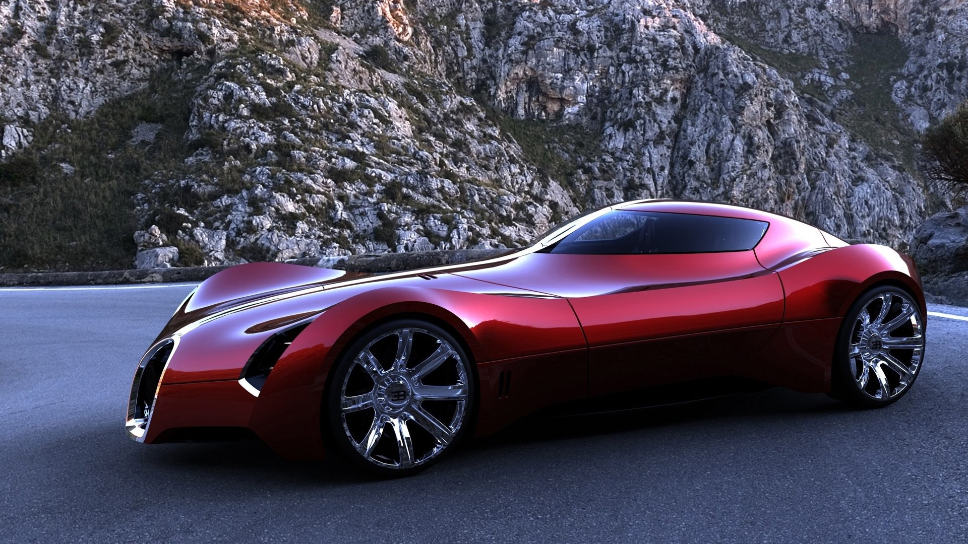 bugatti aerolithe concept red mountain road sports machine