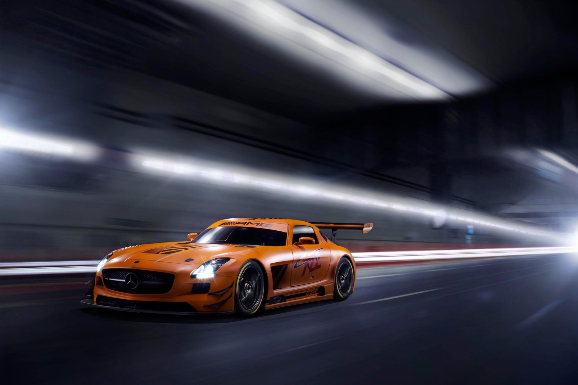 mercedes-benz sls gt3 amg orange mercedes benz tunnel