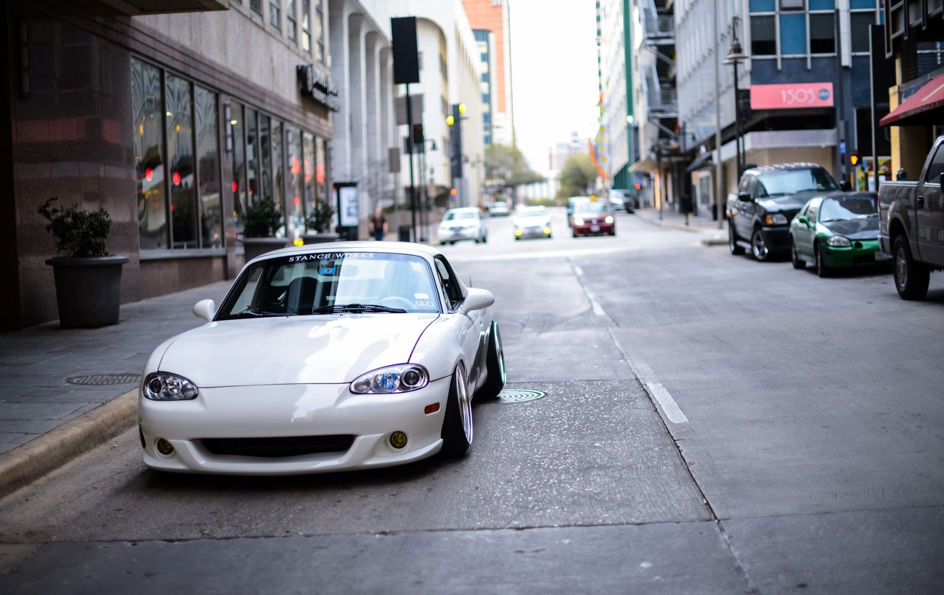 mazda miata stance bbs white tuning drive