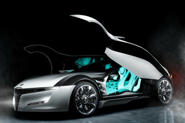 Beautiful futuristic car on a dark background