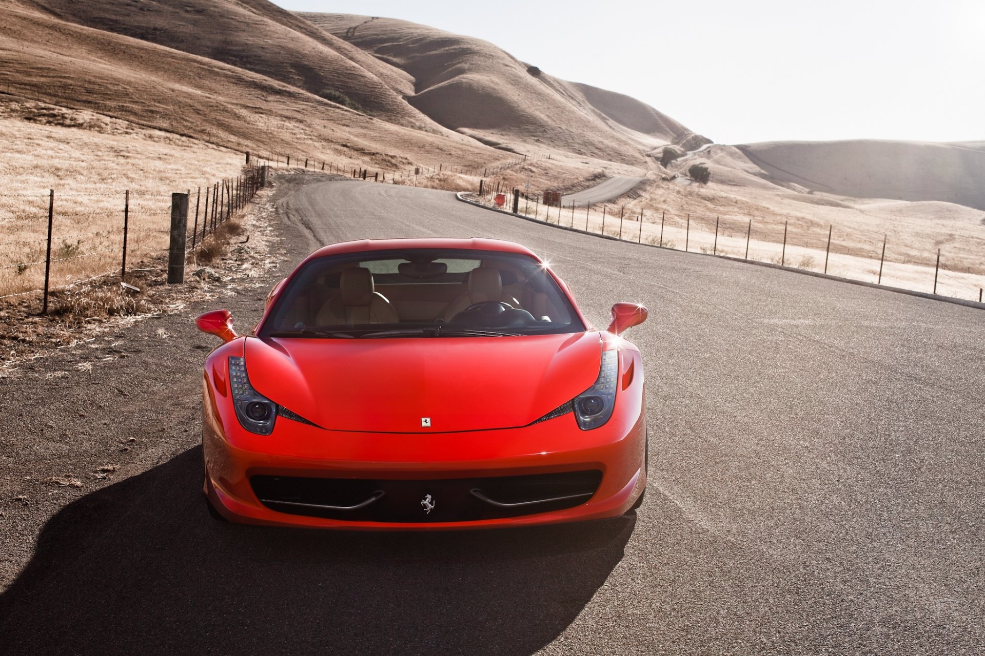 ferrari 458 italia red ferrari italy front road fence sky