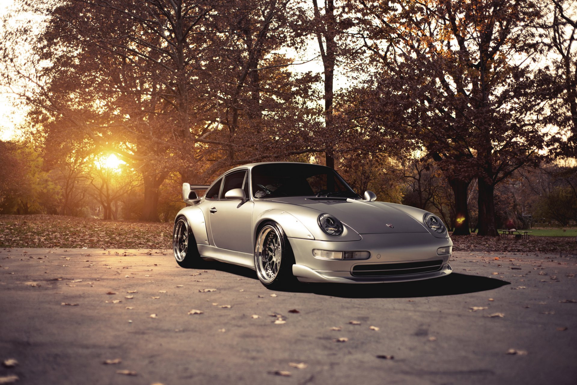 porsche 911 gt2 silver front porsche silver trees sun glare