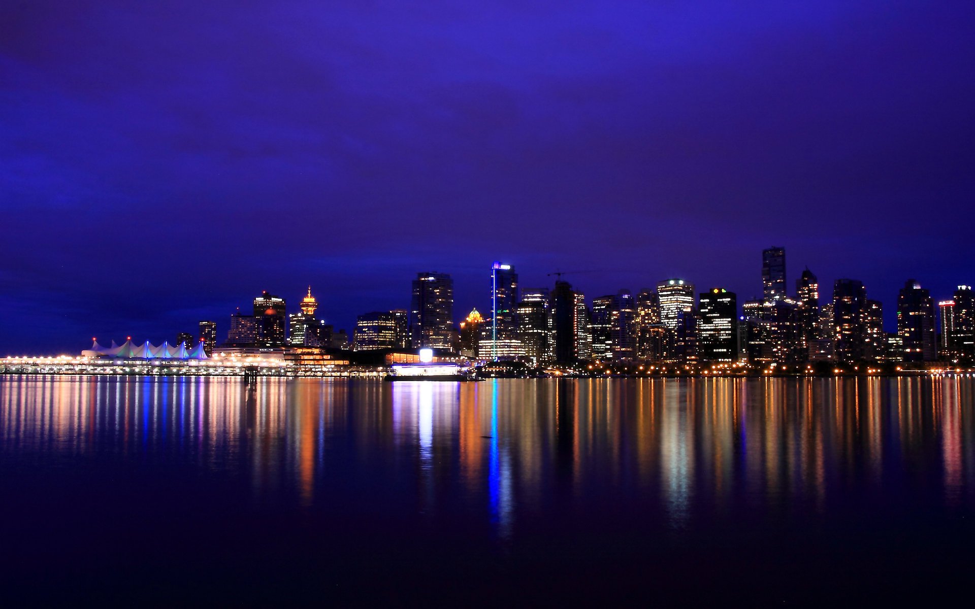 canada british columbia lights river vancouver night city canada reflection