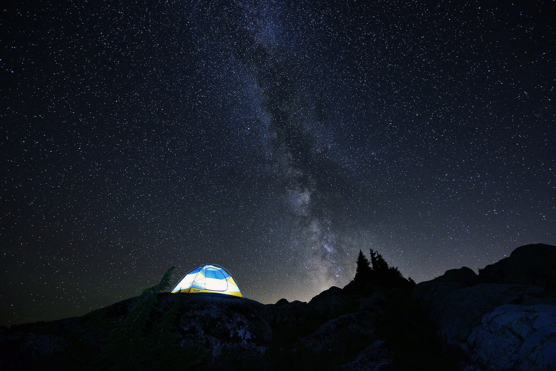 milky way night star sky mountain tent