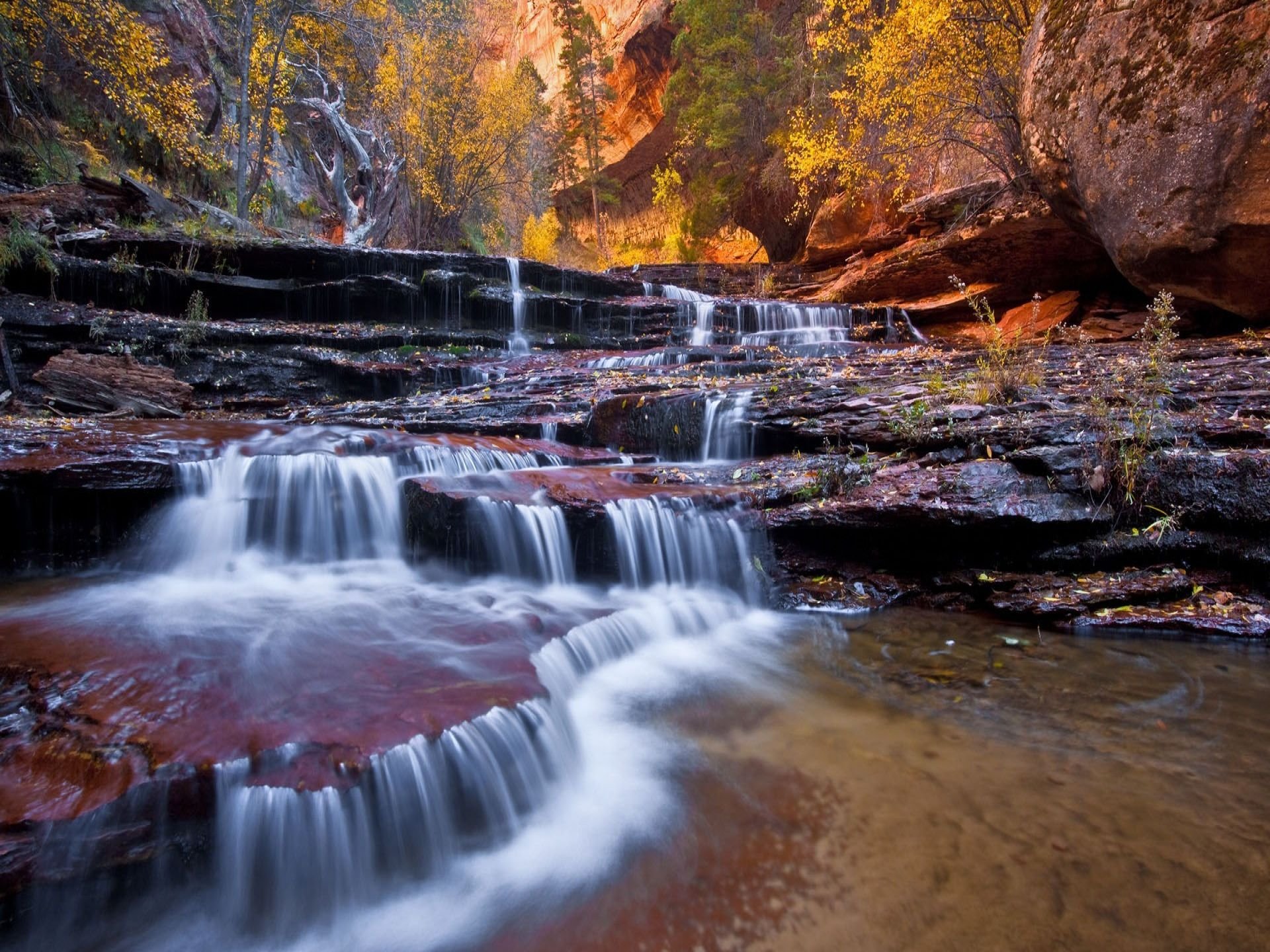river waterfall nature landscape autumn rock