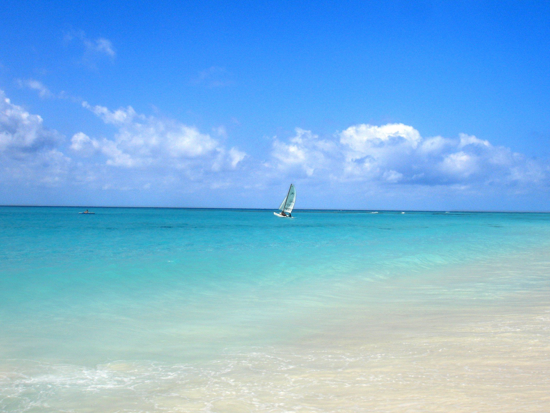 boat sail sea water horizon summer heat