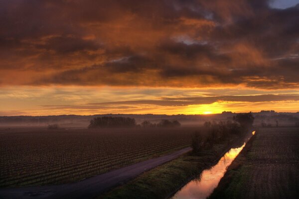 Foggy morning and dawn