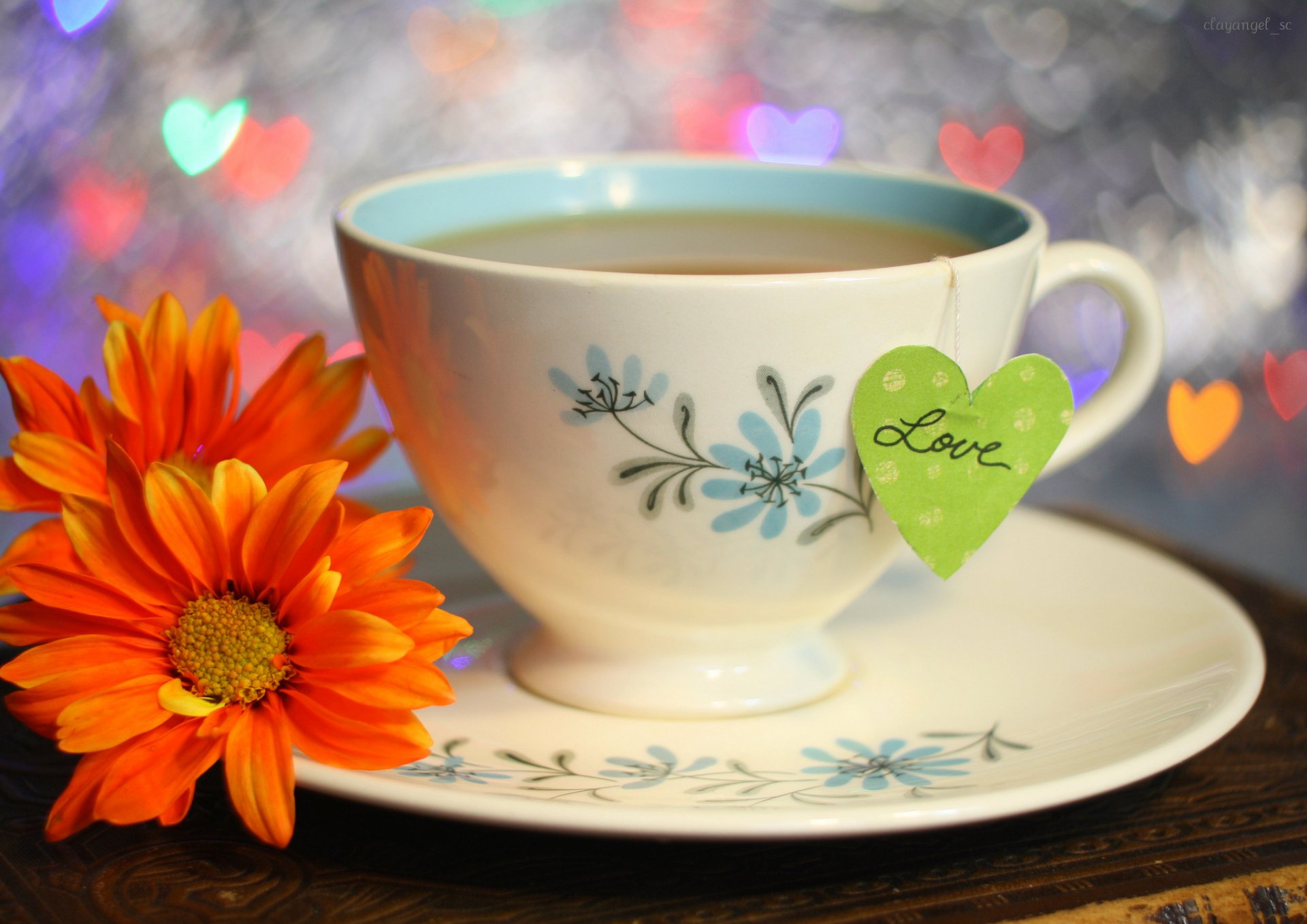 drink cup tea rest flowers love lanterns table drink holiday heart