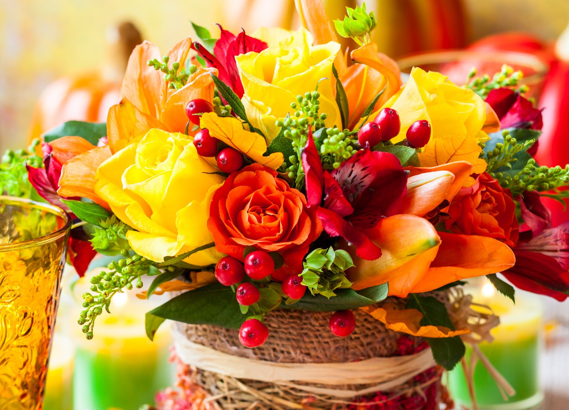 bouquet flowers roses berrie