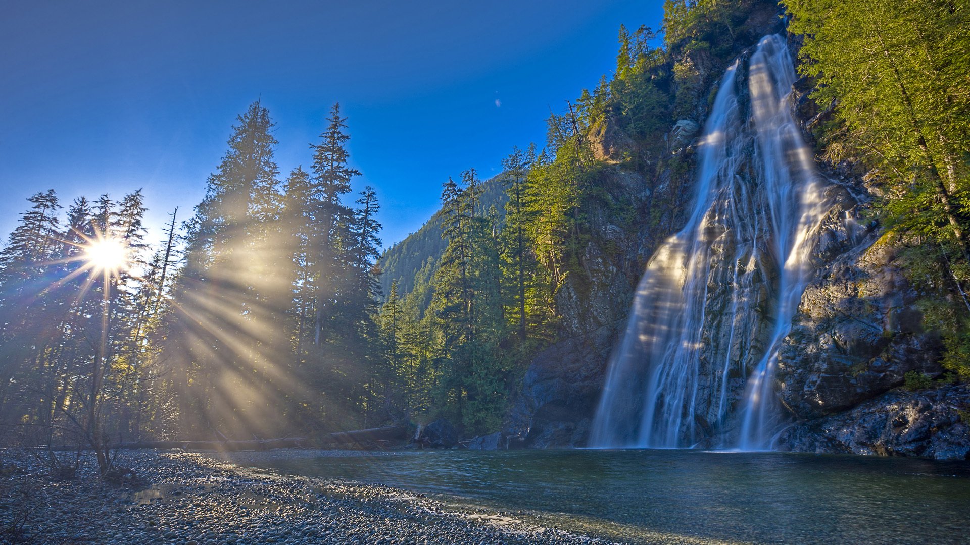 canada nature waterfall river forest sun