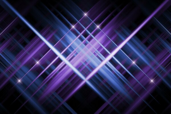 Reflections from blue and purple lines on a black background