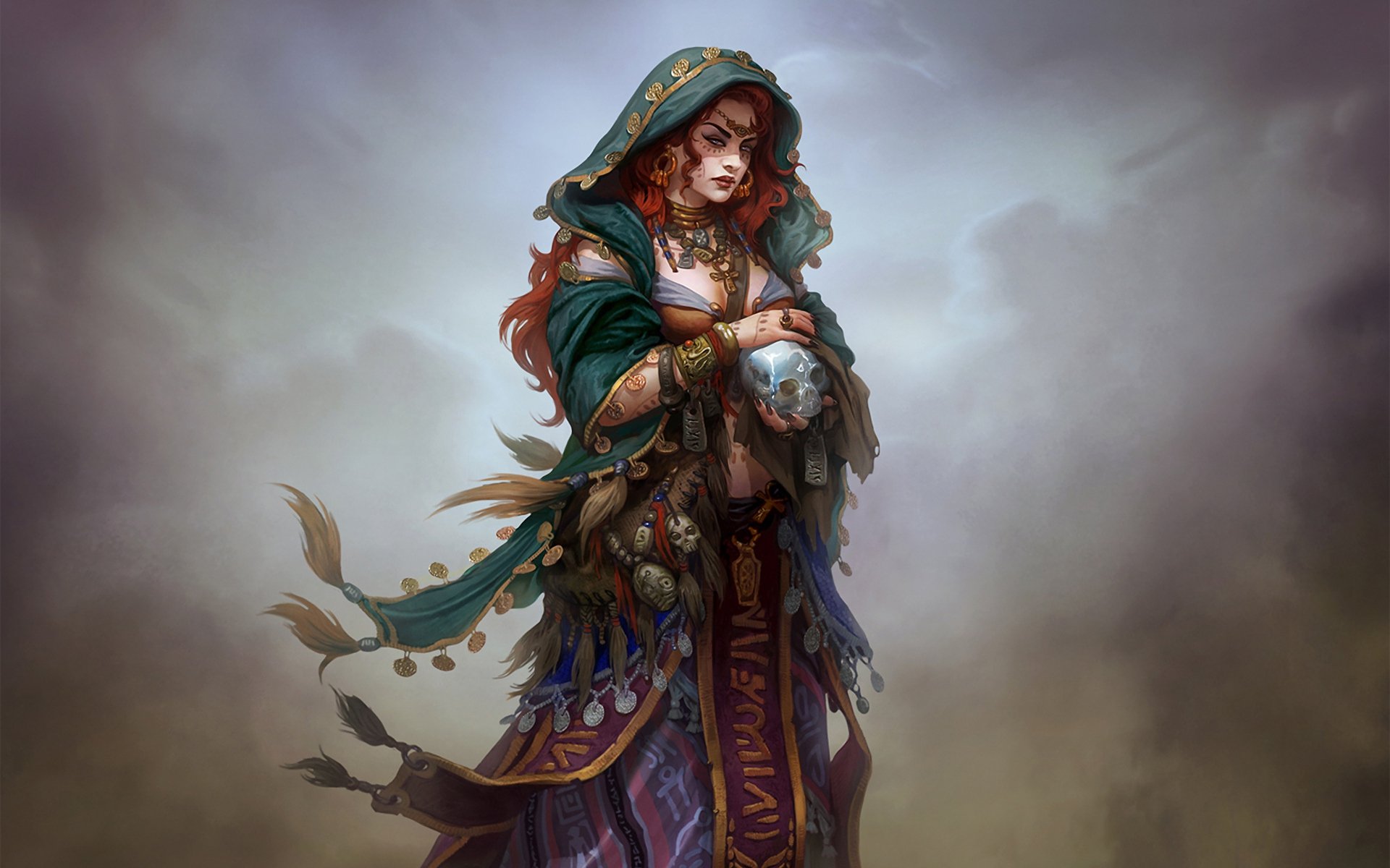 girl medium skull decoration patterns view fog