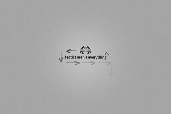 A phrase in English about tactics on a gray background