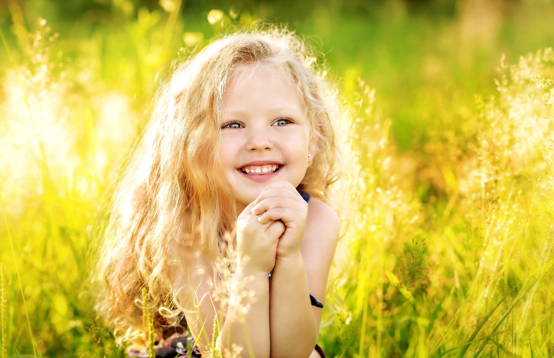 girl hair summer happiness joy childhood laughter grass light