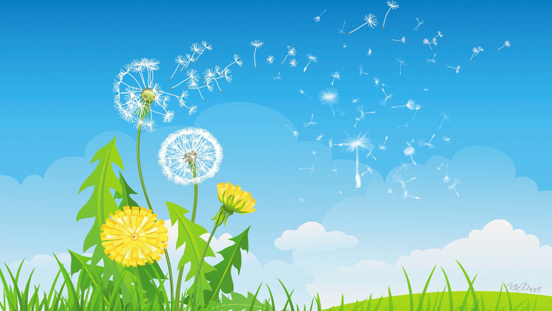 collage vector sky clouds grass flower dandelion blade