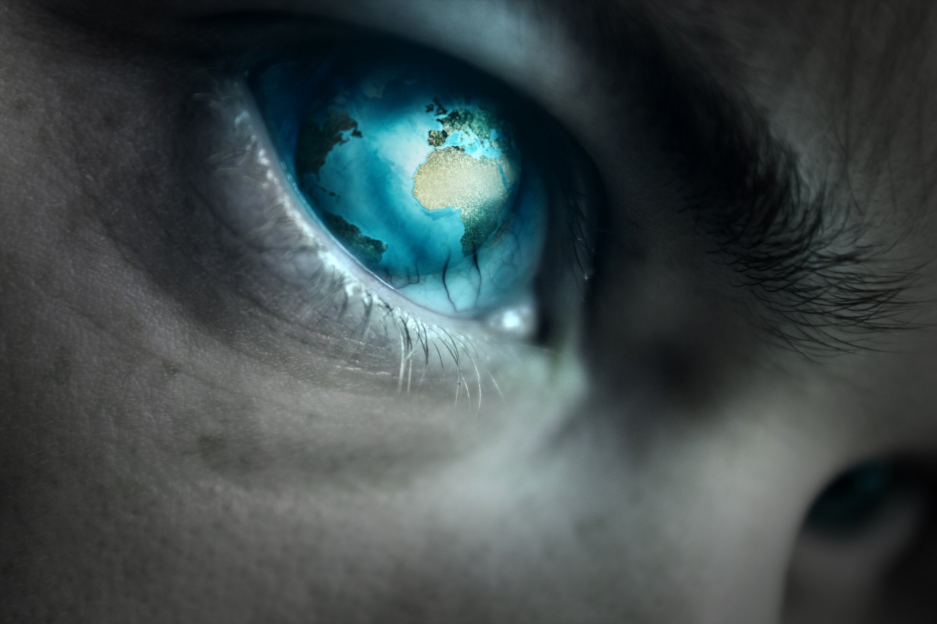 guy eyes planet land