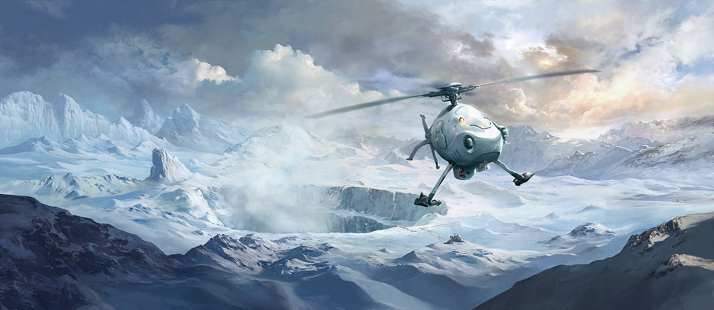 art winter mountain clouds snow