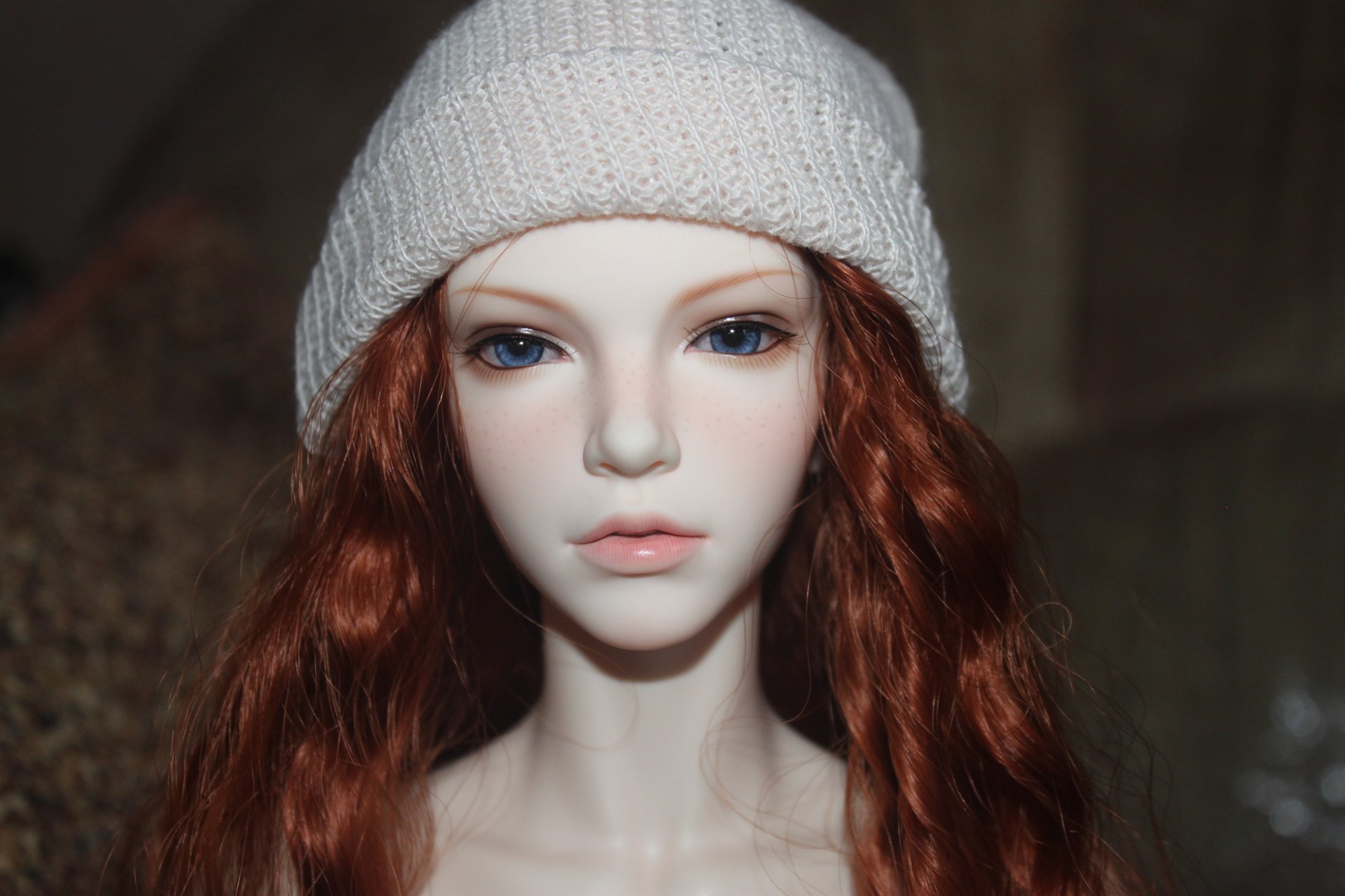 doll bjd red hair jointed doll hat blue eye