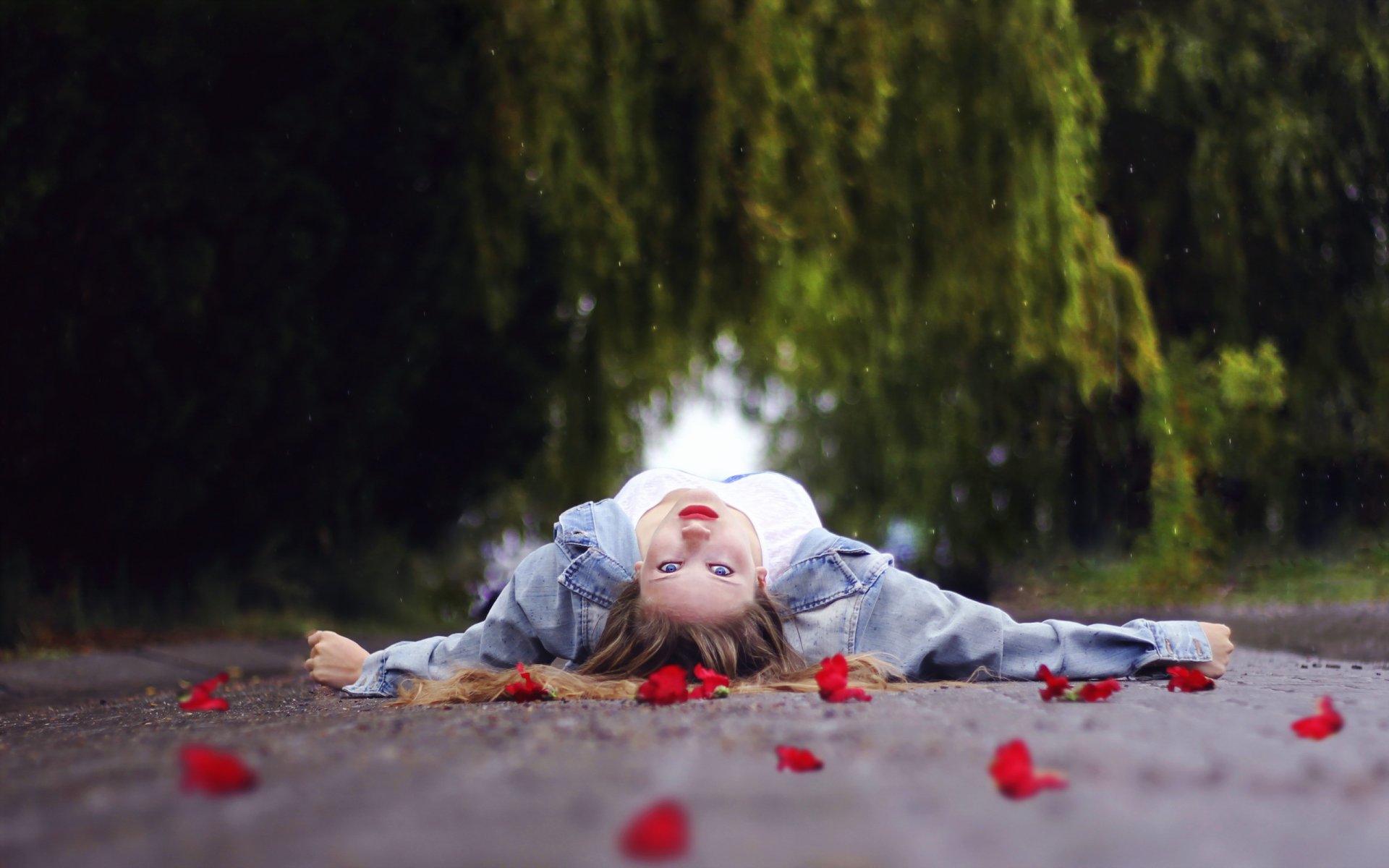 girl road flower the situation