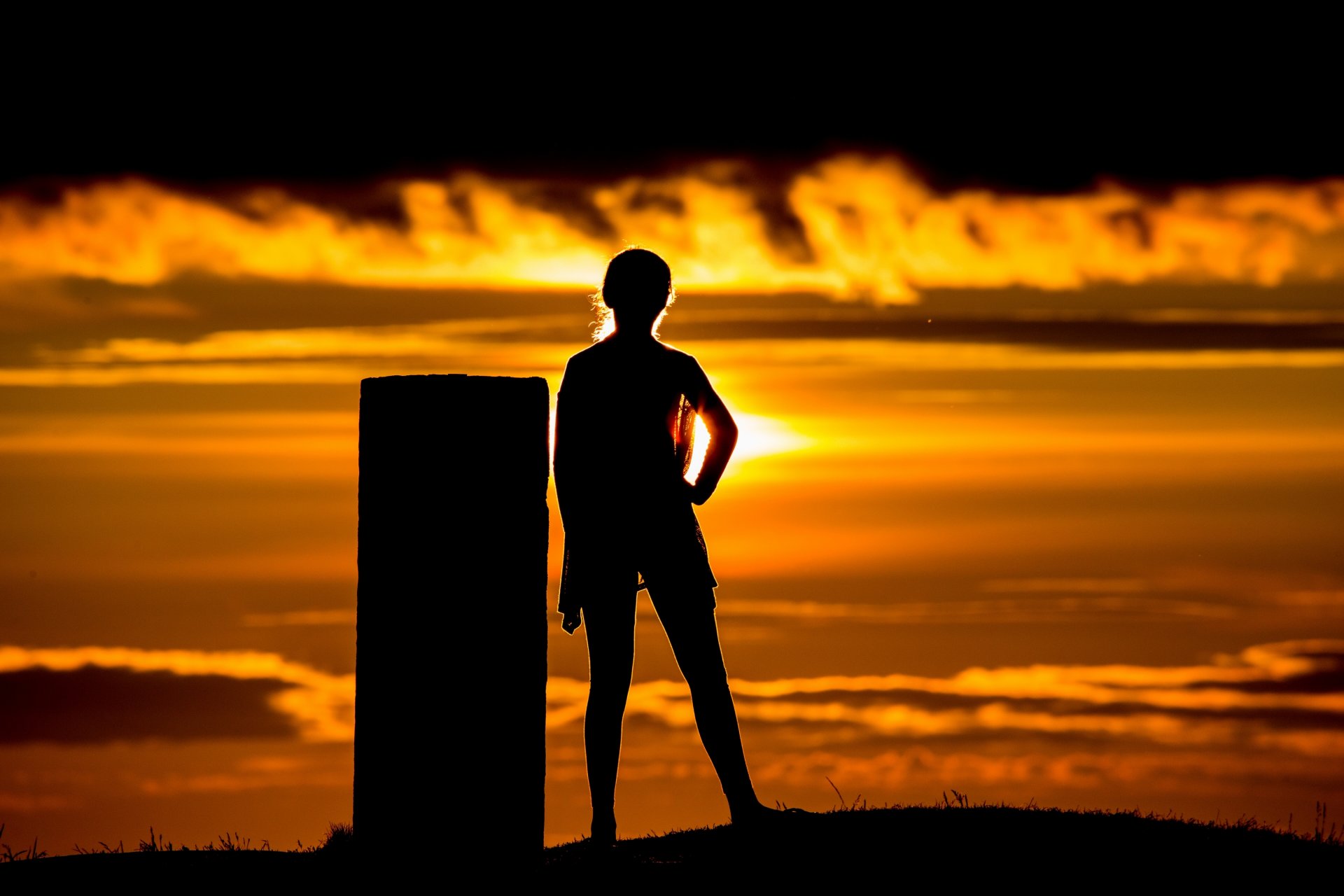 girl silhouette sunset mood