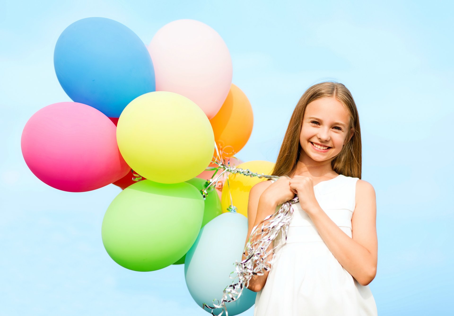 happy balloons colorful sky girl smile balloons girl joy happine