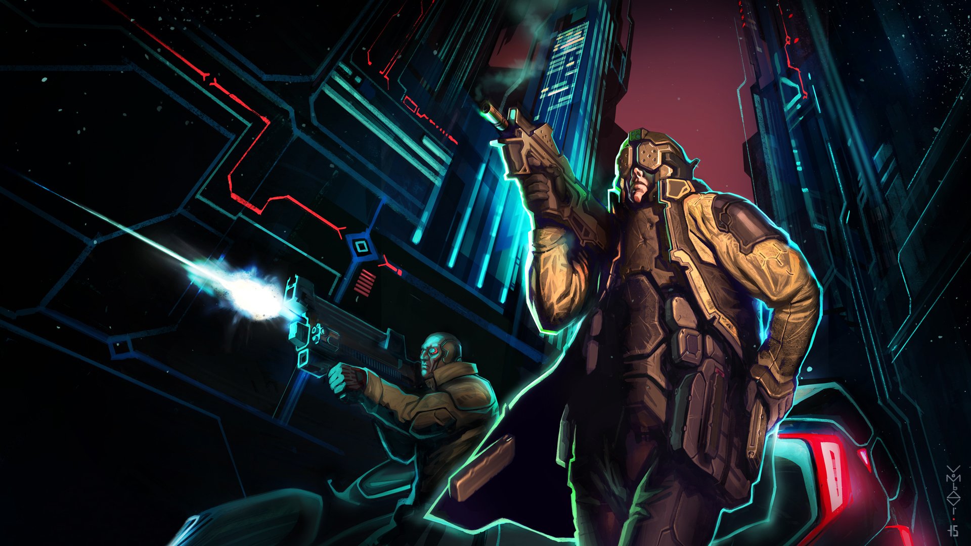 cyberpunk town cyborg street fight fiction art