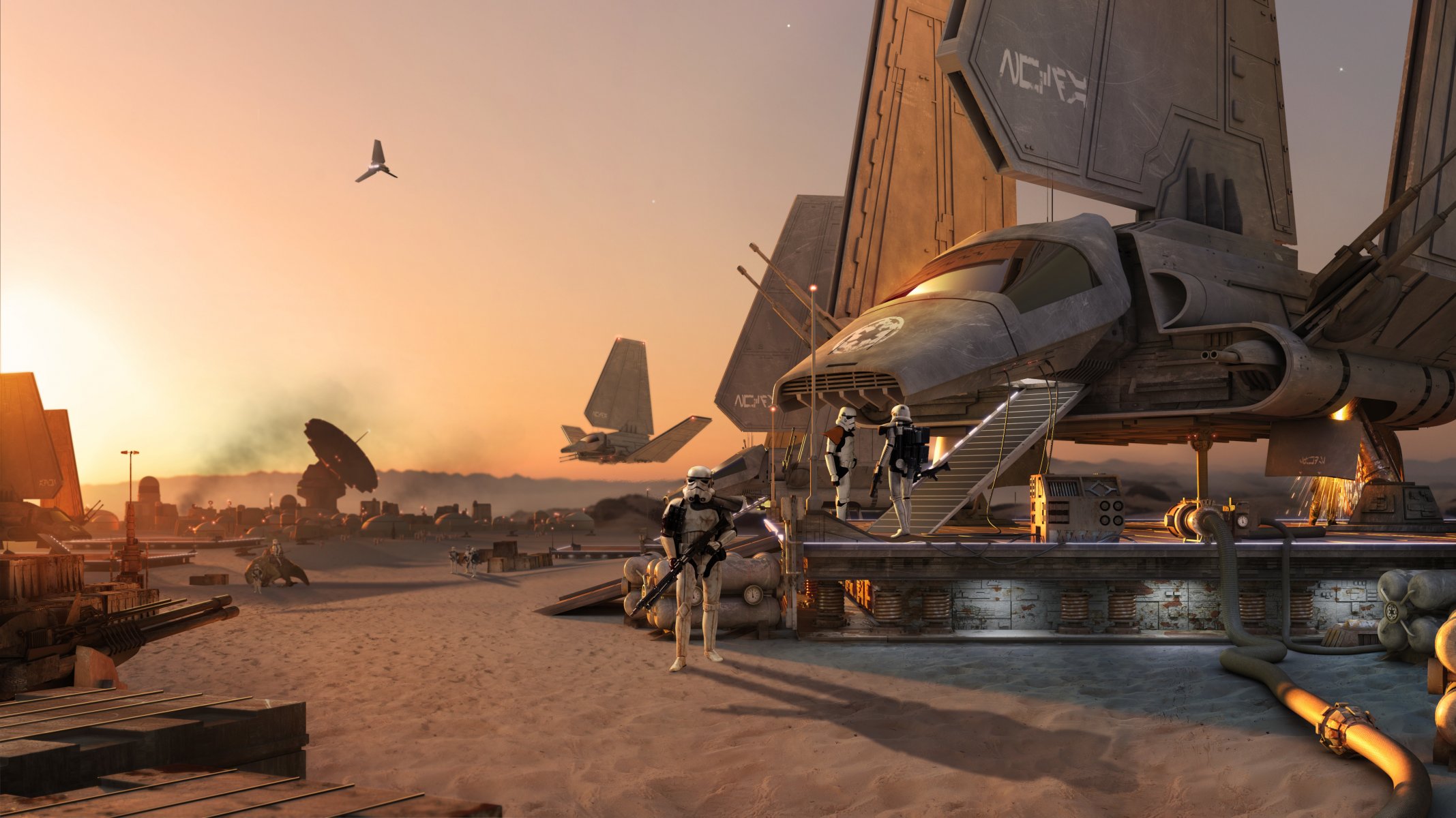 tar wars spacecraft desert planet stormtrooper