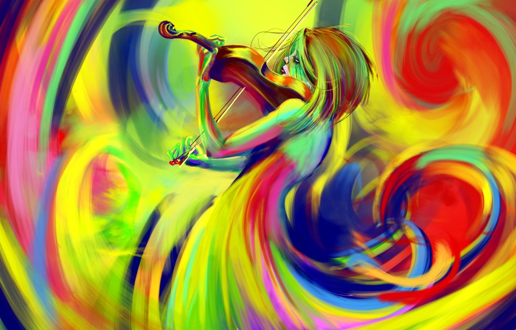 picture flowers rainbow violin bow