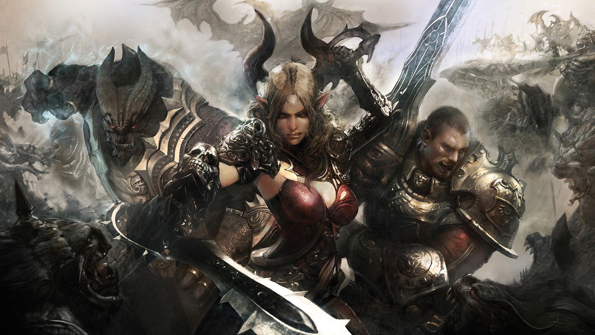 girl warrior monsters sword weapon