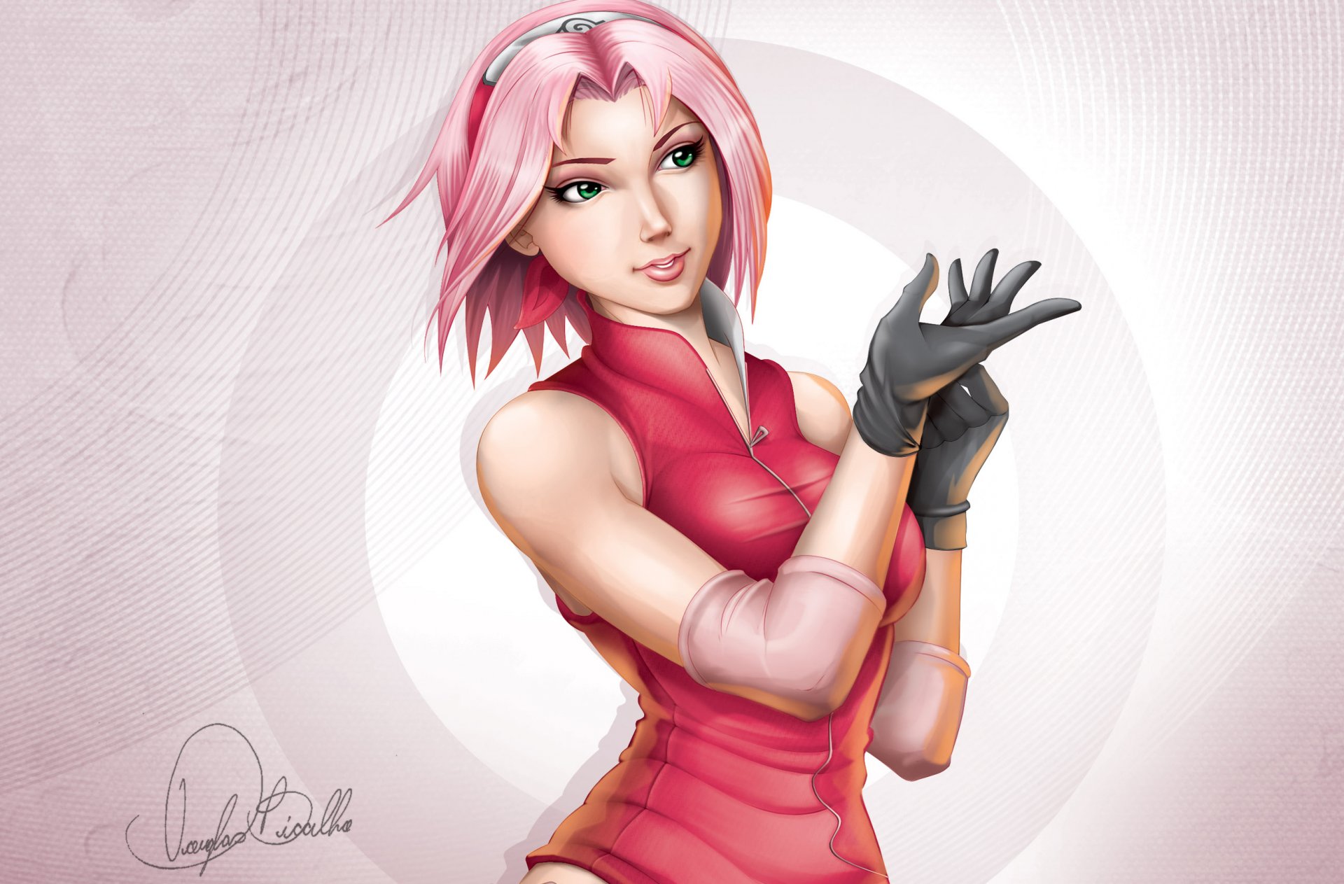 art douglas bicalho naruto sakura haruno sakura gloves bandage ninja smile