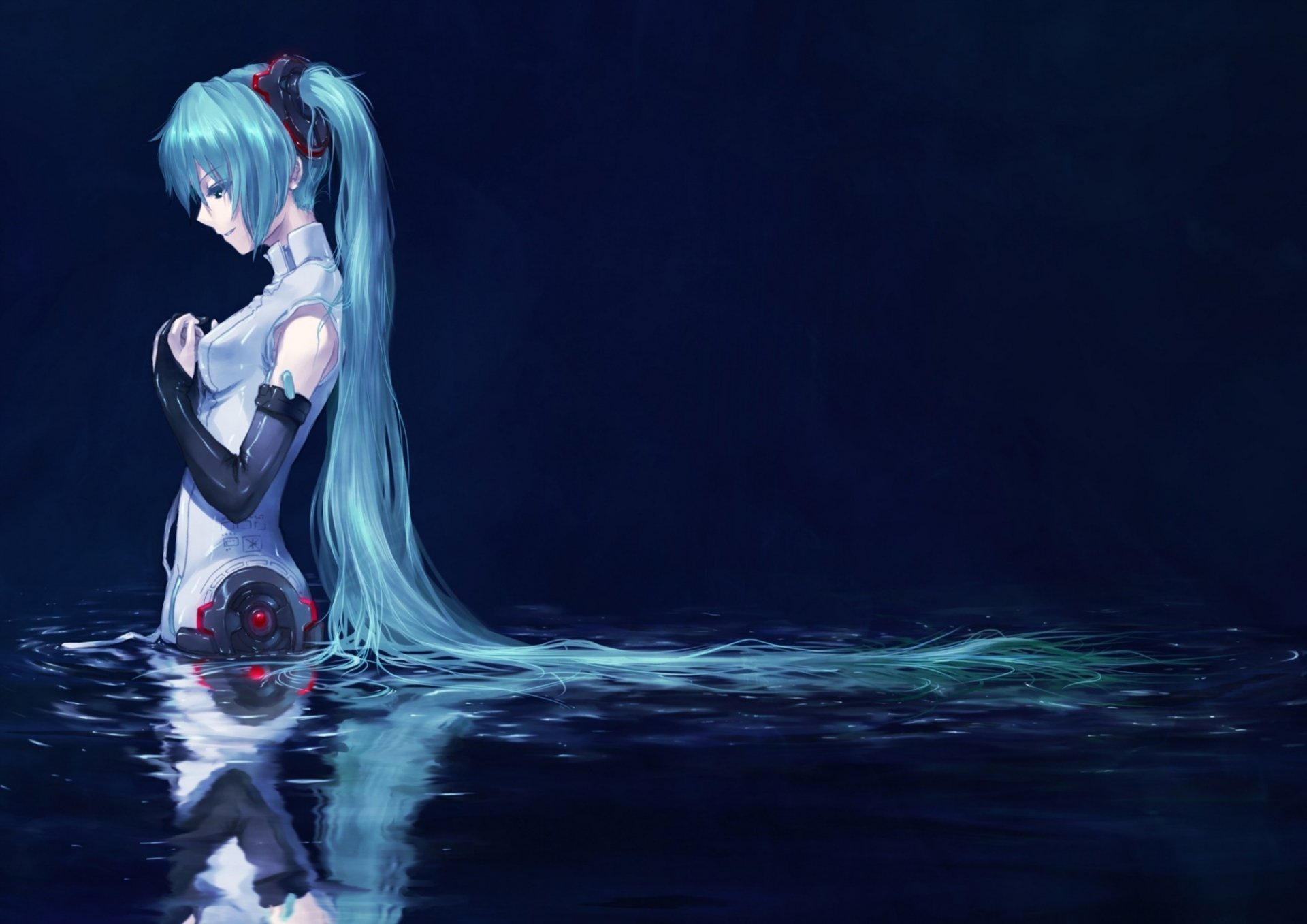 hatsune miku vocaloid water green hair