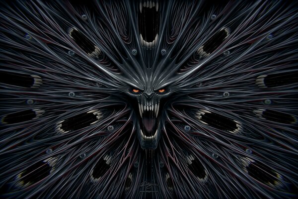 The face of a monster with many mouths