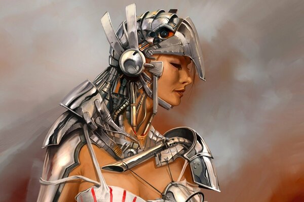 Drawing of a girl in metal armor