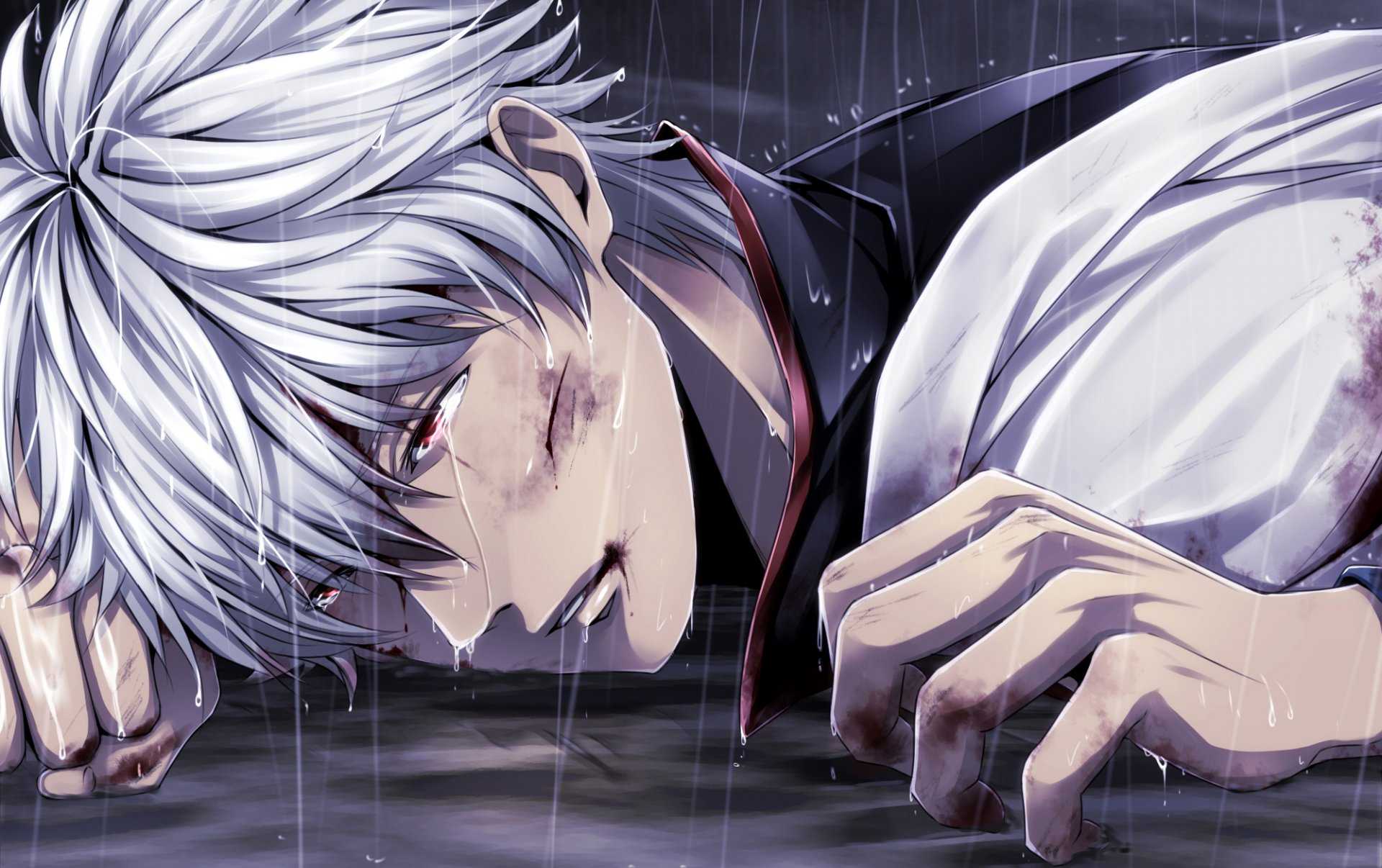gintama sakata gintoki guy rain cut blood