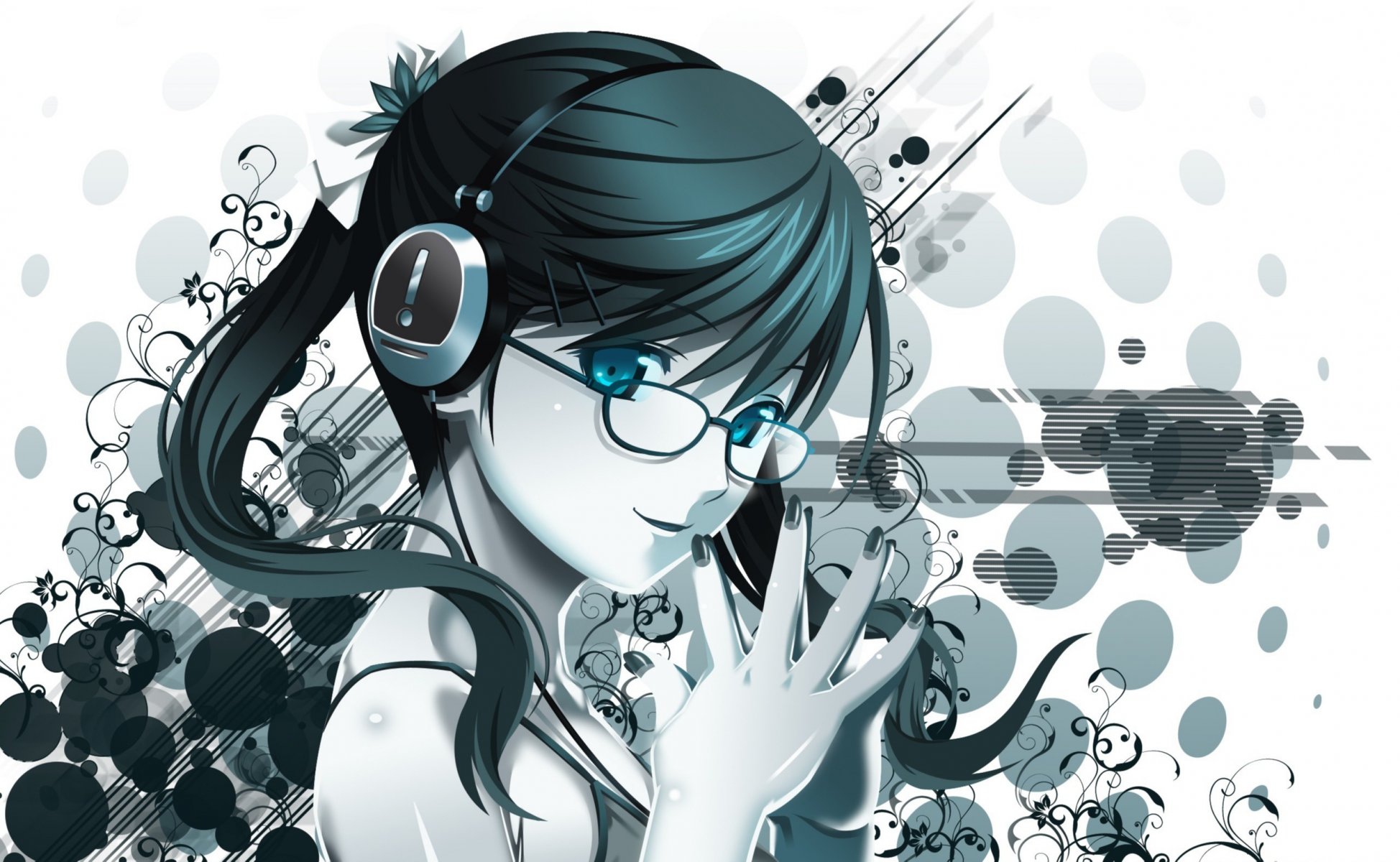 art koutaro girl sunglasses headphones abstract
