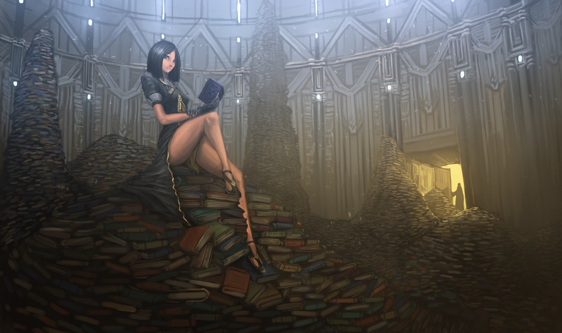 blockage art the door girl library books a bunch