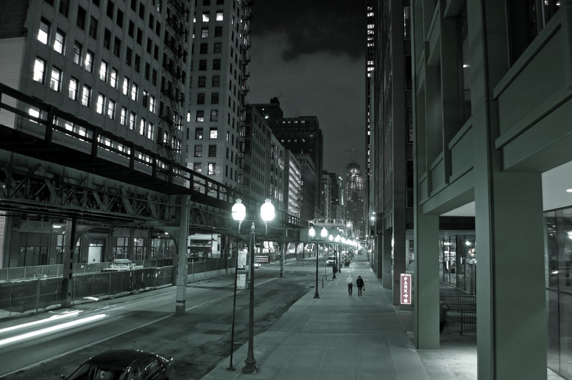 chicago skyscraper town night street light