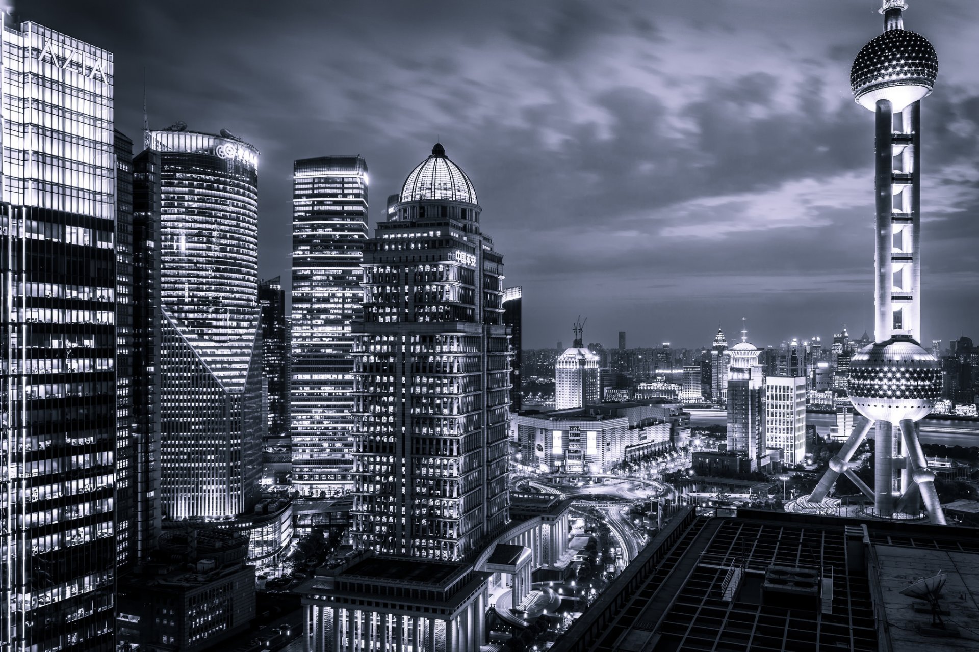 hanghai china asia buildings skyscraper lights town night h b