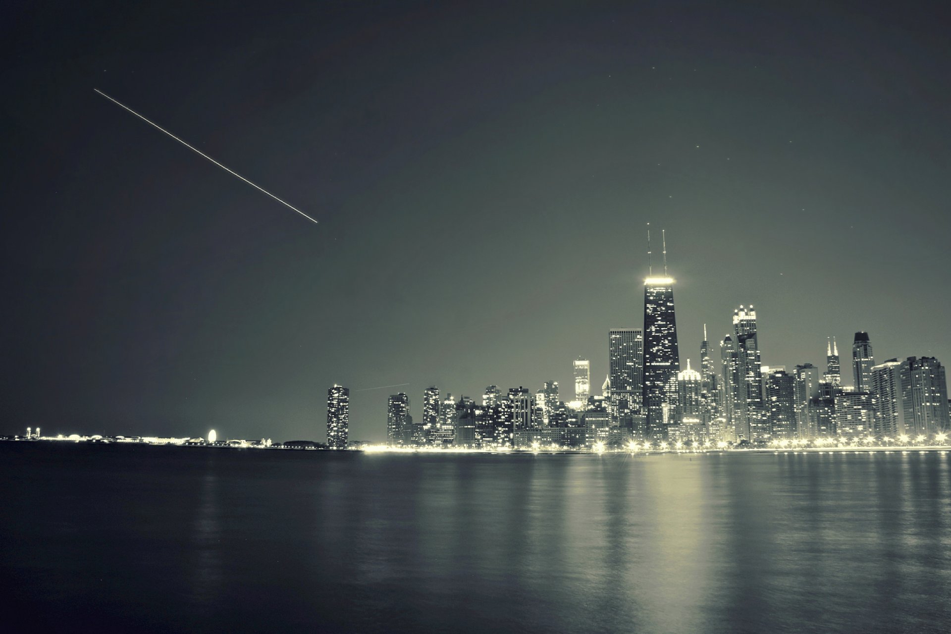 chicago illinois town river skyscraper night light