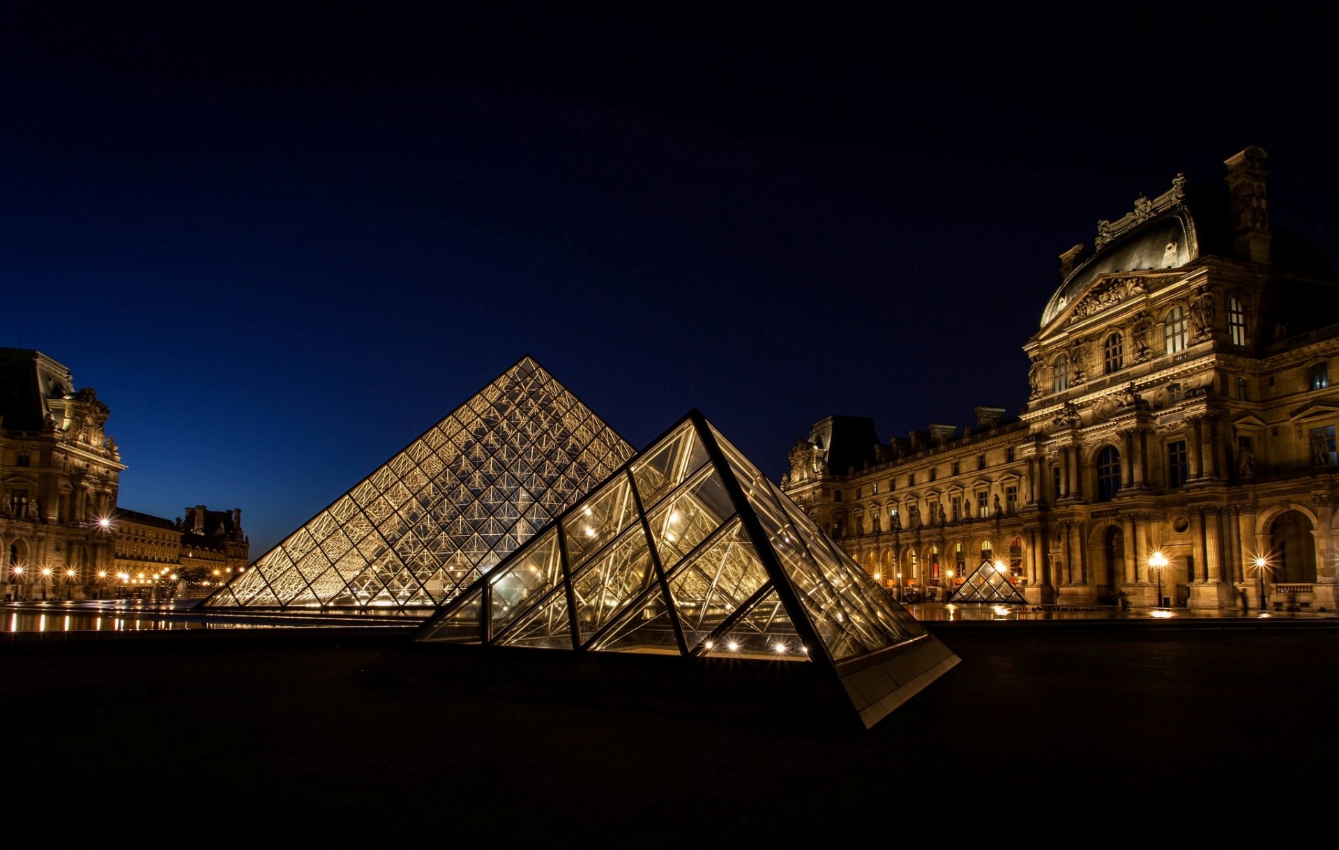 louvre france paris museum pyramid light lighting city night