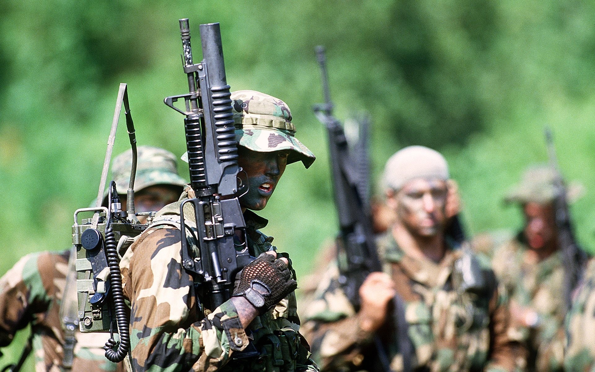 weapons radio soldiers men camouflage pistols military